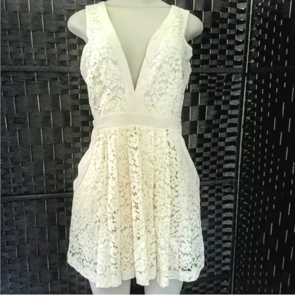 Free People Cream V neck Lace Dress - Picture 7 of 8